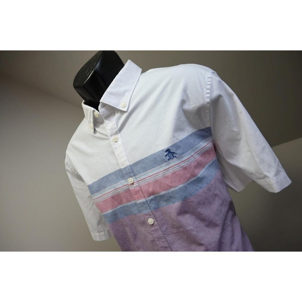Penguin Munsingwear Dress Shirt Stretch Button Up Short Sleeve Mens Sz XL